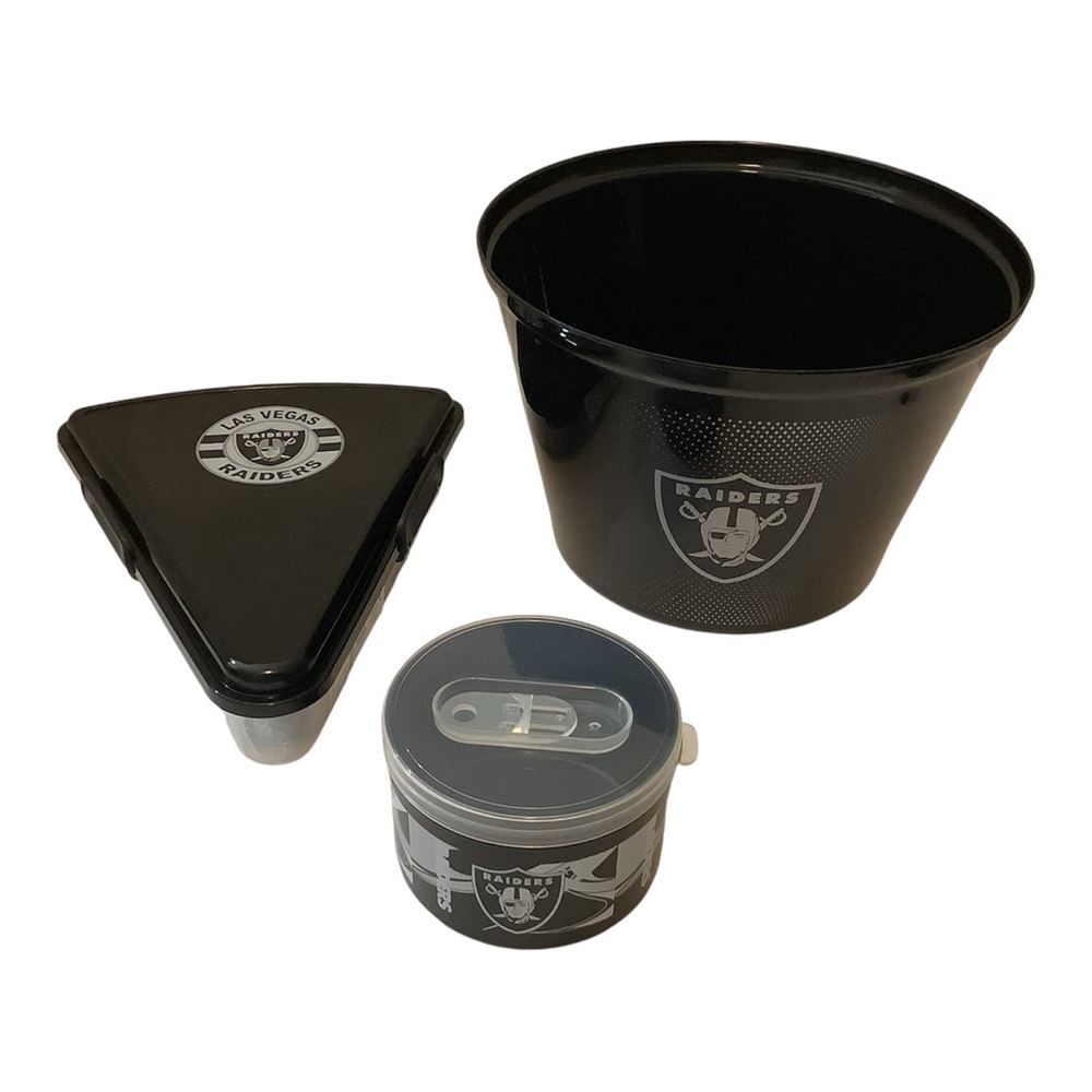 Las Vegas Raiders Plastic Bucket Ice Or Popcorn, Snack&Large Pizza Slice Carrier